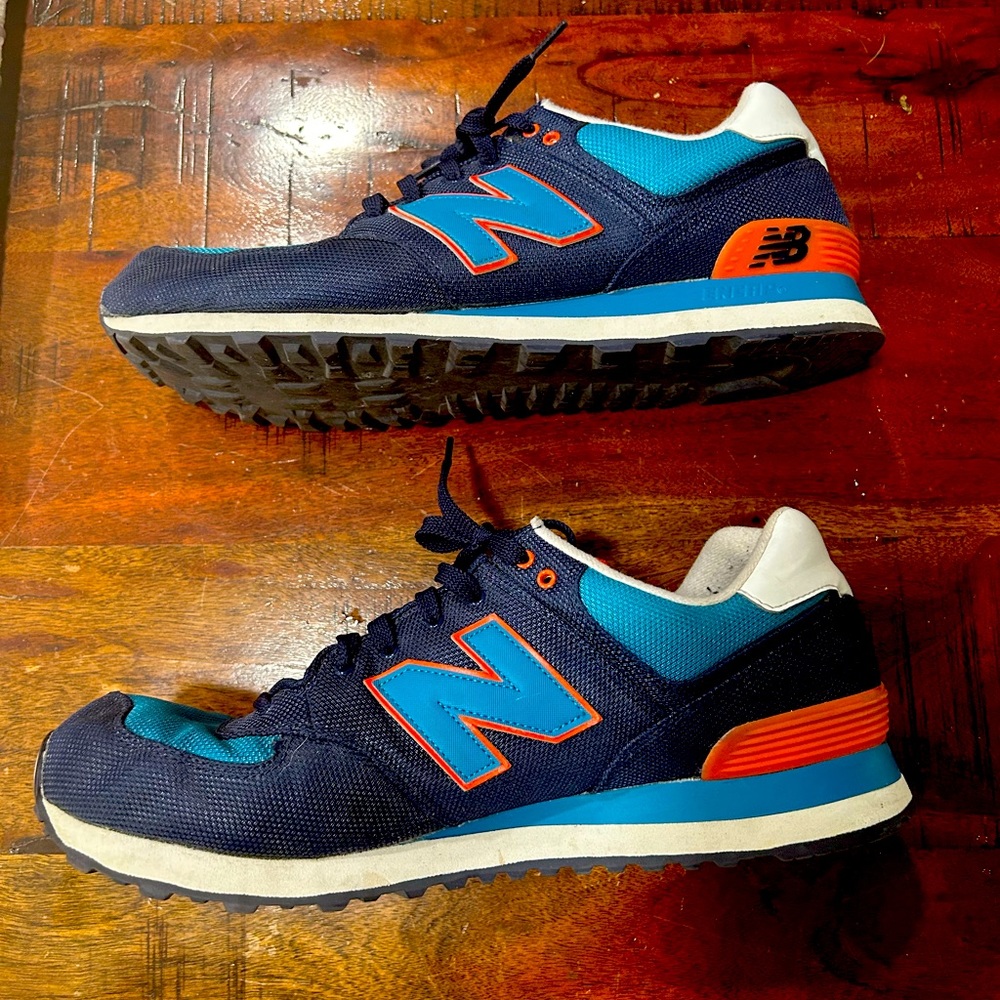 New Balance 574 Blue Aqua Orange Suede Leather